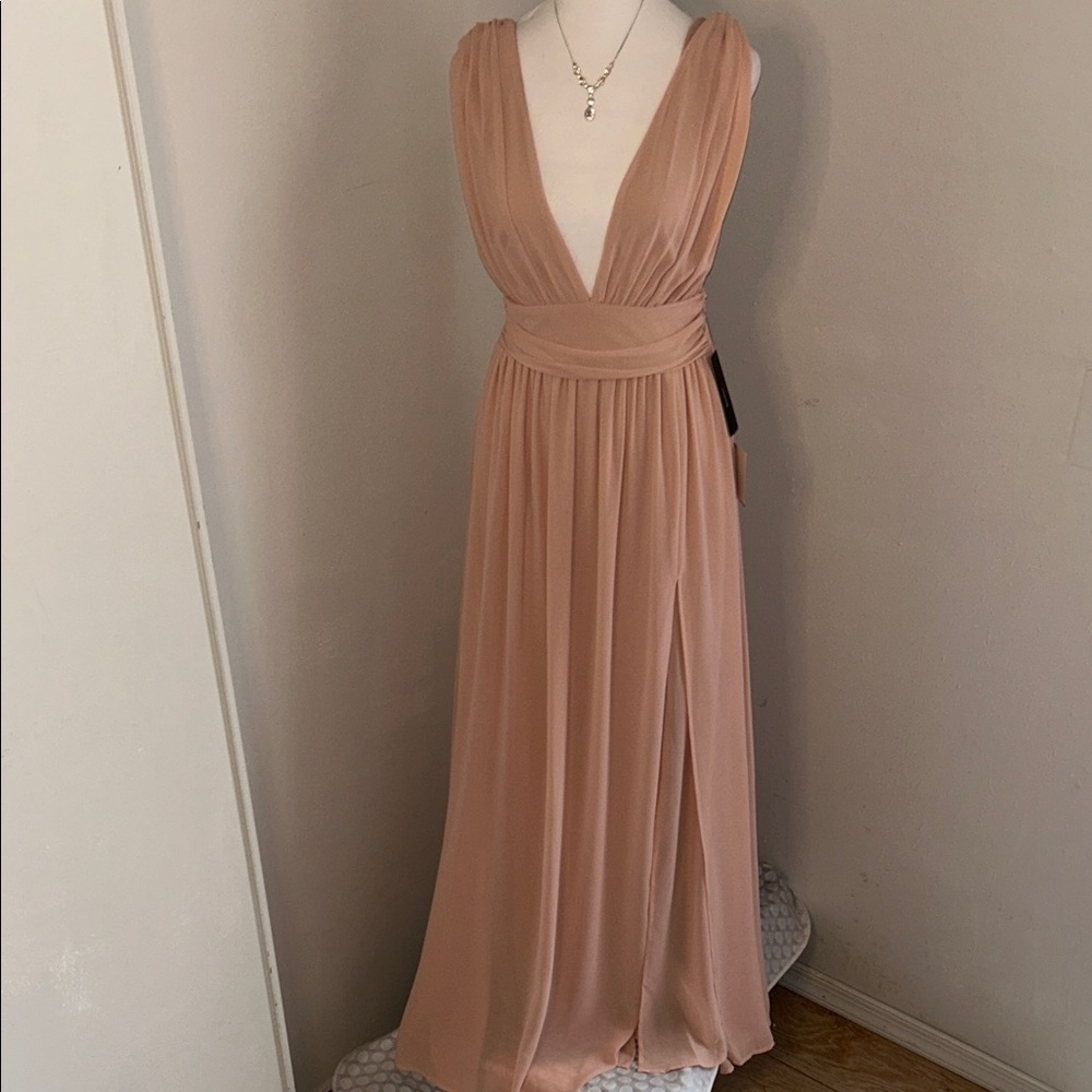 Lulus Blush Chiffon V-Neck Prom Formal Special Occassion Floor Length Maxi Dress